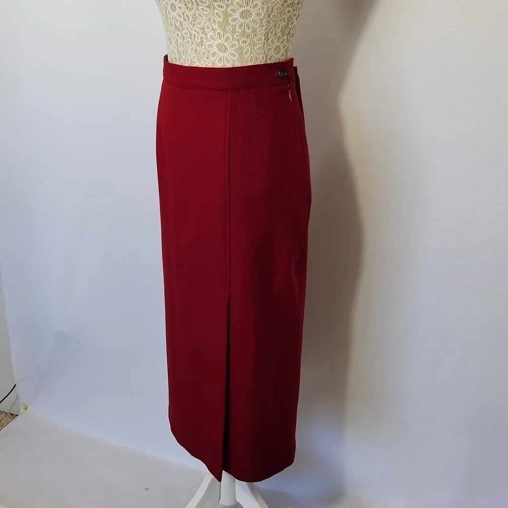 J G Hook Petites Red A-line 100% Wool Side Zip Front Slit Skirt Size 6 Vintage